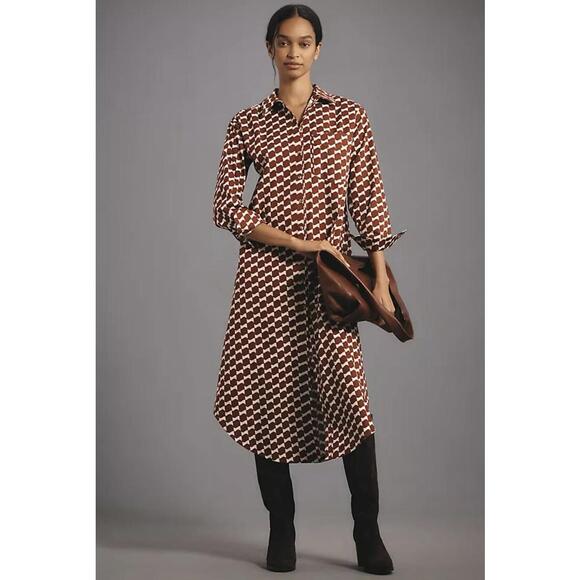 Anthropologie Dresses & Skirts - Anthropologie Maeve dress medium M brown printed long sleeve cotton shirt office
